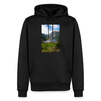 Geiranger Panoramablick am Geirangerfjord - Männer Premium Bio Hoodie - Schwarz - Vorne - Nico (187cm)