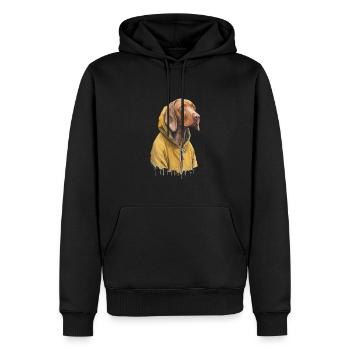 Magyar Vizsla Hund im gelben Regenmantel - Männer Premium Bio Hoodie - Schwarz - Vorne - Nico (187cm)
