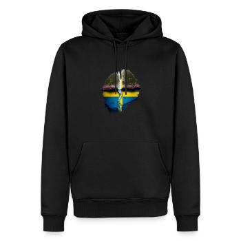 Sweden Travel Nature Flag Motif - Men’s Premium Organic Hoodie - black - Front - Nico (187cm)