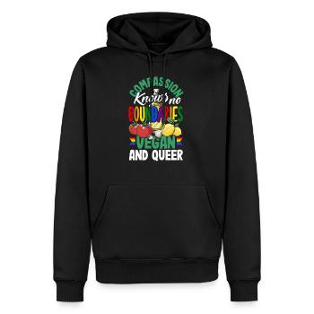 Compassion knows no boundaries - vegan and queer - Männer Premium Bio Hoodie - Schwarz - Vorne - Nico (187cm)