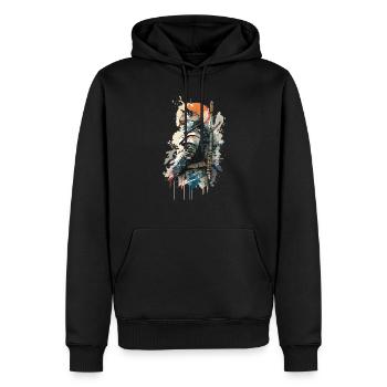 Chat Samouraï portant un uniforme - Sweat à capuche Premium bio Homme - noir - Devant - Nico (187cm)