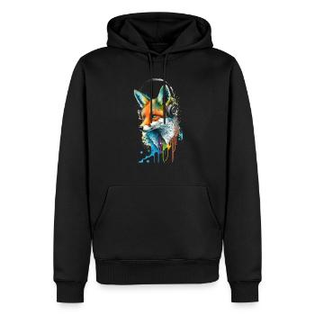 Renard écoutant de la musique avec des écouteurs - Sweat à capuche Premium bio Homme - noir - Devant - Nico (187cm)