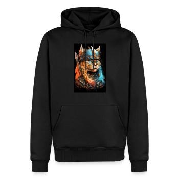 Portrait de chat viking - Sweat à capuche Premium bio Homme - noir - Devant - Nico (187cm)
