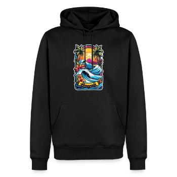 surf plage palmier soleil vacances - Sweat à capuche Premium bio Homme - noir - Devant - Nico (187cm)