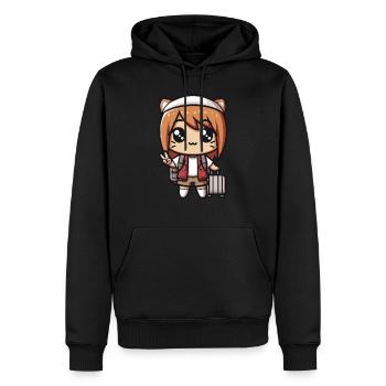 Kawaii Mignonne Petite Fille Voyageuse - Sweat à capuche Premium bio Homme - noir - Devant - Nico (187cm)