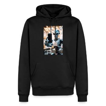 Roboter Alien Cyborg macht ein Selfie - Männer Premium Bio Hoodie - Schwarz - Vorne - Nico (187cm)