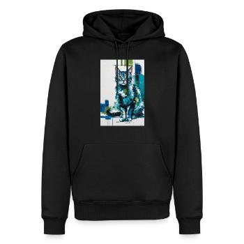 abstrakte Katze in blau grün / digital / Poster #2 - Männer Premium Bio Hoodie - Schwarz - Vorne - Nico (187cm)