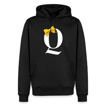 Lettre q nœud jaune - Sweat à capuche Premium bio Homme - noir - Devant - Nico (187cm)