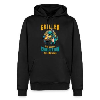 Grillen - Die wahre Evolution des Mannes | Shirt - Männer Premium Bio Hoodie - Schwarz - Vorne - Nico (187cm)