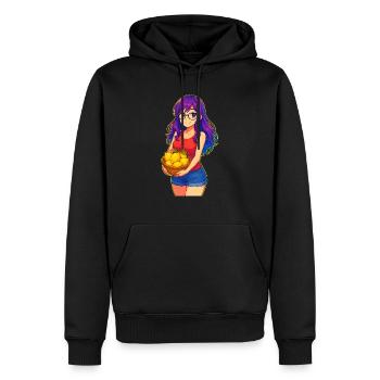 Jeune femme avec corbeille de citron - Sweat à capuche Premium bio Homme - noir - Devant - Nico (187cm)