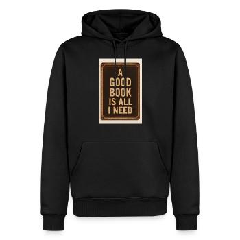 Ein gutes Buch ist alles, was ich brauche - Männer Premium Bio Hoodie - Schwarz - Vorne - Nico (187cm)