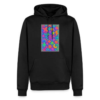 Neon Overload – Überlappende 3D Pop-Art Explosion - Männer Premium Bio Hoodie - Schwarz - Vorne - Nico (187cm)
