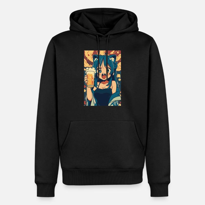 Prost! Anime Mädchen mit Bier - Männer Premium Bio Hoodie - Schwarz