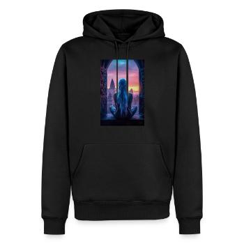 Fantasy City Vue sur le coucher de soleil - Sweat à capuche Premium bio Homme - noir - Devant - Nico (187cm)