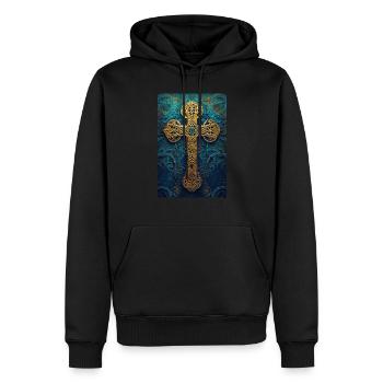 Croix celtique dorée ornée - Sweat à capuche Premium bio Homme - noir - Devant - Nico (187cm)