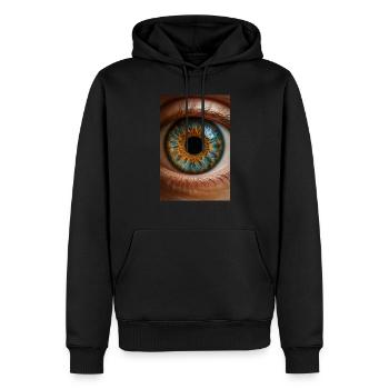 Feurige blaue Iris Nahaufnahme - Männer Premium Bio Hoodie - Schwarz - Vorne - Nico (187cm)