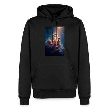 Himmlisches Licht über den Nebelgipfeln - Männer Premium Bio Hoodie - Schwarz - Vorne - Nico (187cm)
