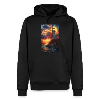 Vitrail phare coucher de soleil - Sweat à capuche Premium bio Homme - noir - Devant - Nico (187cm)