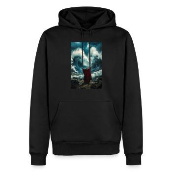 Göttliche Kraft spaltet das Meer - Männer Premium Bio Hoodie - Schwarz - Vorne - Nico (187cm)
