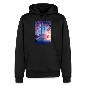 Ruhiger Blick auf den Mount Fuji - Männer Premium Bio Hoodie - Schwarz - Vorne - Nico (187cm)