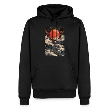 Lune rouge sur une mer orageuse - Sweat à capuche Premium bio Homme - noir - Devant - Nico (187cm)