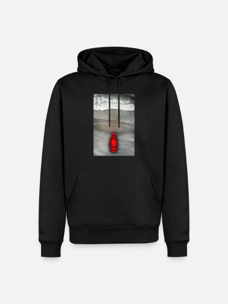 Rotes Boot am Grauen Ufer - Männer Premium Bio Hoodie - Schwarz