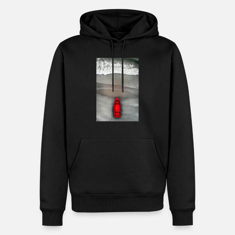 Rotes Boot am Grauen Ufer - Männer Premium Bio Hoodie - Schwarz