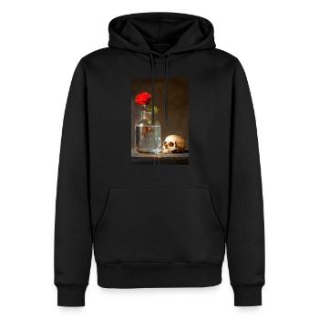 Nature morte rose et crâne - Sweat à capuche Premium bio Homme - noir - Devant - Nico (187cm)