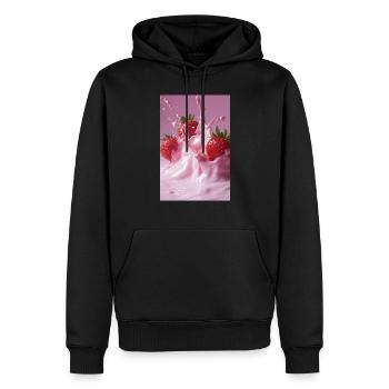 Erdbeeren in Pink Splash - Männer Premium Bio Hoodie - Schwarz - Vorne - Nico (187cm)