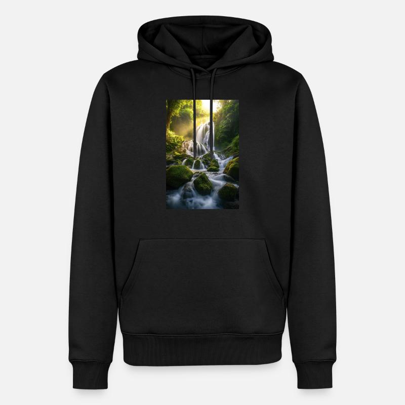Mystischer Dschungel-Wasserfall - Männer Premium Bio Hoodie - Schwarz
