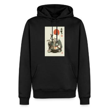 Chat samouraï sirotant des ramen - Sweat à capuche Premium bio Homme - noir - Devant - Nico (187cm)
