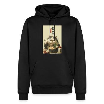 Le chat heureux adore les ramen - Sweat à capuche Premium bio Homme - noir - Devant - Nico (187cm)