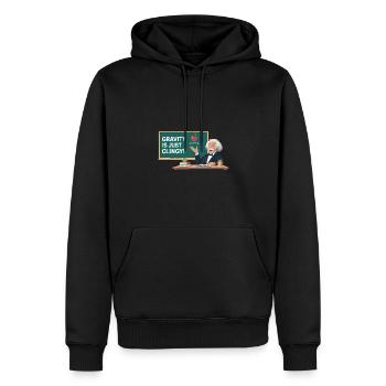 Fun physics design – Gravity is just clingy - Men’s Premium Organic Hoodie - black - Front - Nico (187cm)