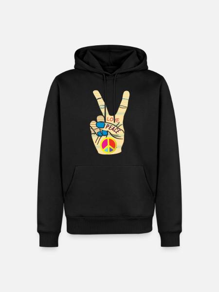 Peace Hand Love - Männer Premium Bio Hoodie - Schwarz
