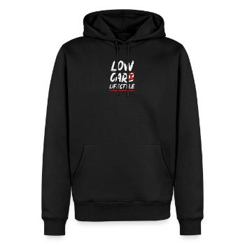 Tuning Spruch Low Car Lifestyle - Männer Premium Bio Hoodie - Schwarz - Vorne - Nico (187cm)