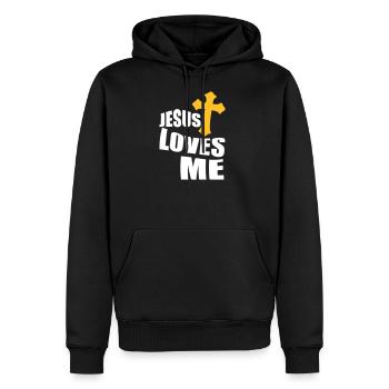 Jesus liebt mich - Männer Premium Bio Hoodie - Schwarz - Vorne - Nico (187cm)