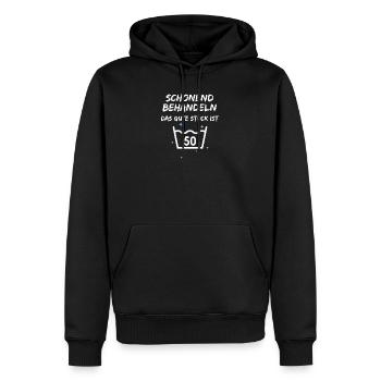 Schonend behandeln das gute Stück ist 50 - Männer Premium Bio Hoodie - Schwarz - Vorne - Nico (187cm)