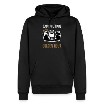 Caricature de caméra photo avec texte anglais - Sweat à capuche Premium bio Homme - noir - Devant - Nico (187cm)