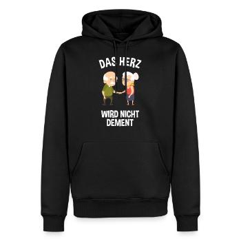 Das Herz wird nicht dement Pflege mit Herz - Männer Premium Bio Hoodie - Schwarz - Vorne - Nico (187cm)