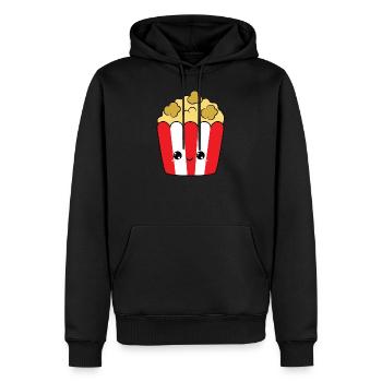 cute smiling popcorn, doux sourire popcorn - Sweat à capuche Premium bio Homme - noir - Devant - Nico (187cm)