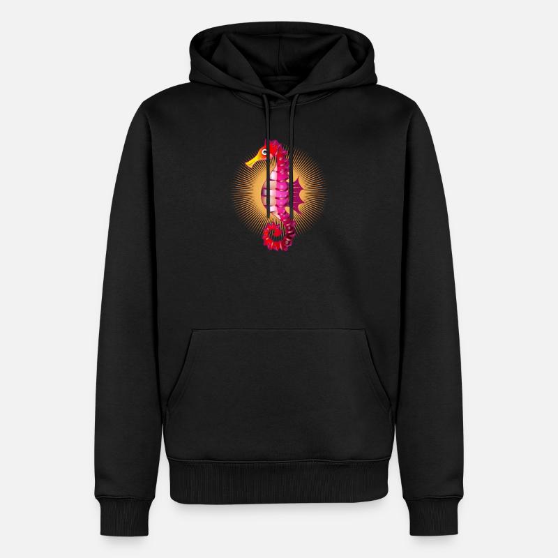 niedliches strahlendes Seepferdchen im Comic Stil - Männer Premium Bio Hoodie - Schwarz