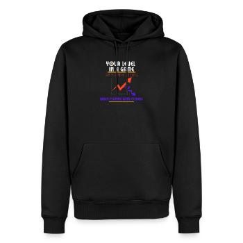 Montez de niveau en solo, jouez avec d’autres - Sweat à capuche Premium bio Homme - noir - Devant - Nico (187cm)