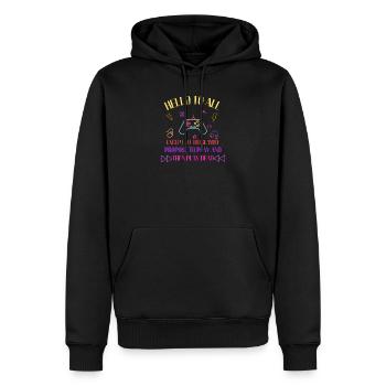 Neon-Gaming-Motto: Spiel und spiel tot - Männer Premium Bio Hoodie - Schwarz - Vorne - Nico (187cm)