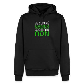 Je Suis Né Gamer ADN Pixel - Men’s Premium Organic Hoodie - black - Front - Nico (187cm)