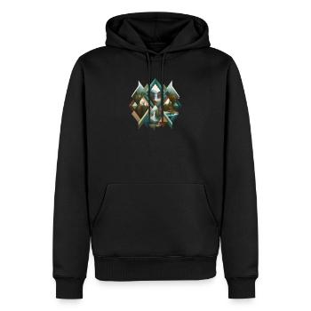 Forêt géométrique et cascades - Sweat à capuche Premium bio Homme - noir - Devant - Nico (187cm)