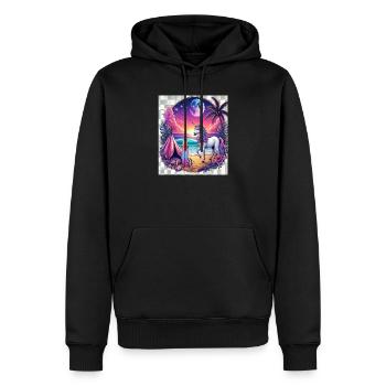 Einhorn am Strand bei Sonnenuntergang - Männer Premium Bio Hoodie - Schwarz - Vorne - Nico (187cm)