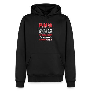 Papa: le meilleur cadeau déjà - Sweat à capuche Premium bio Homme - noir - Devant - Nico (187cm)