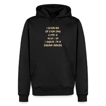 Zitat des Traummacher-Kaffees - Männer Premium Bio Hoodie - Schwarz - Vorne - Nico (187cm)