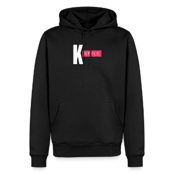 K Style Bold Logo mit rosa Akzent - Männer Premium Bio Hoodie - Schwarz - Vorne - Nico (187cm)