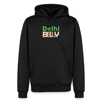 Delhi Belly Neon-Logo T-Shirt - Männer Premium Bio Hoodie - Schwarz - Vorne - Nico (187cm)
